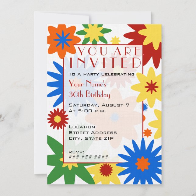 Invitación brillante del fiesta de las flores (Anverso)