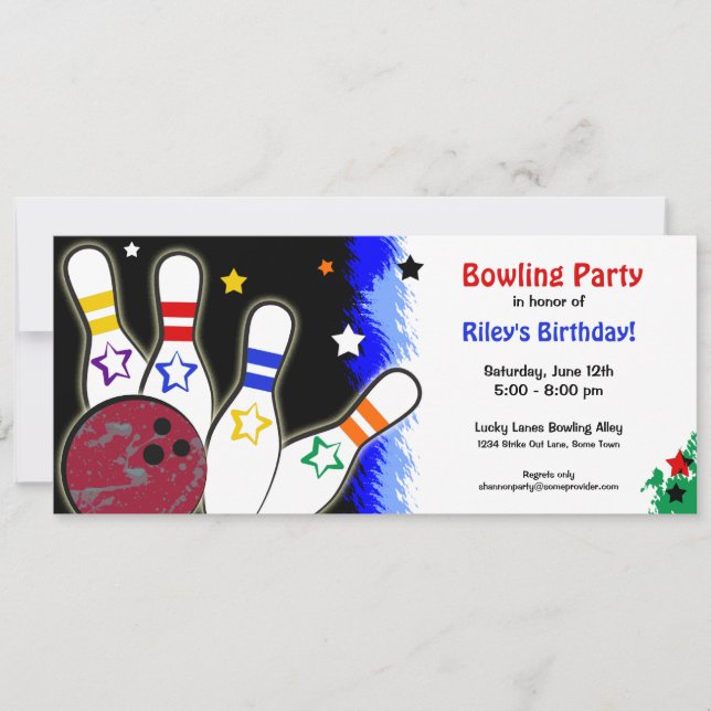 Invitación brillante del fiesta de los bolos de la (Anverso)