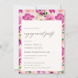 Invitación Brillante Diversión Rosa Acuarela Compromiso Flora