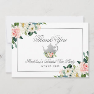 Invitación Brillante Ducha Té Fiesta Plata Floral Rosa Gracia