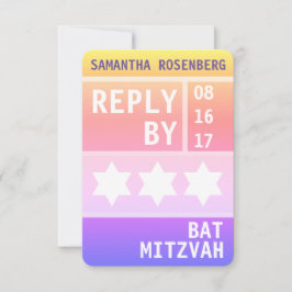 Invitación Brillante estrella de David Bat Mitzvah RSVP Respo