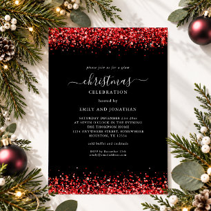 Invitación Brillante Falso Rojo Purpurina Fiesta de Navidad N