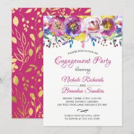 Invitación Brillante fiesta de compromiso floral de oro de Fu