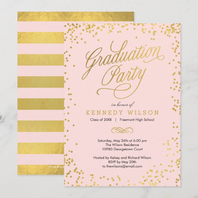 Invitación Brillante fiesta de graduación de Confetti Invitac (Anverso / Reverso)