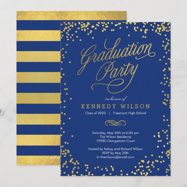 Invitación Brillante fiesta de graduación de Confetti Invitac (Anverso / Reverso)