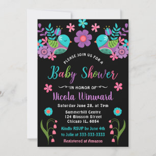 Invitación Brillante Fiesta Mexicana de Flores para Baby Show