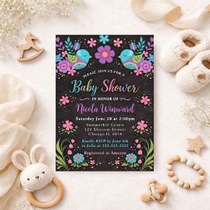 Invitación Brillante Fiesta Mexicana de Flores para Baby Show