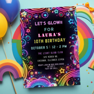 Invitación Brillante Fiesta Neon Glow