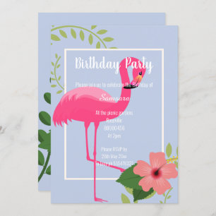 INVITACIÓN BRILLANTE FLAMINGO HIBISCO ORO AZUL BLANCO