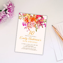 Invitación Brillante Floral Romántica Fiesta 30 de Cumpleaños