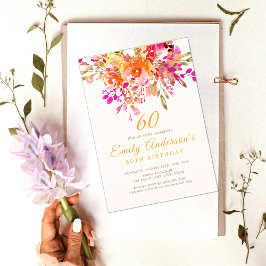 Invitación Brillante Floral Romántica fiesta de cumpleaños nú