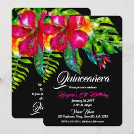 Invitación Brillante Floral Tropical Quinceañera Hojas de Hib