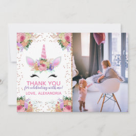 Invitación Brillante Floral Unicorn Gracias