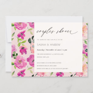 Invitación Brillante Fun Rosa Acuarela Parejas Florales Ducha