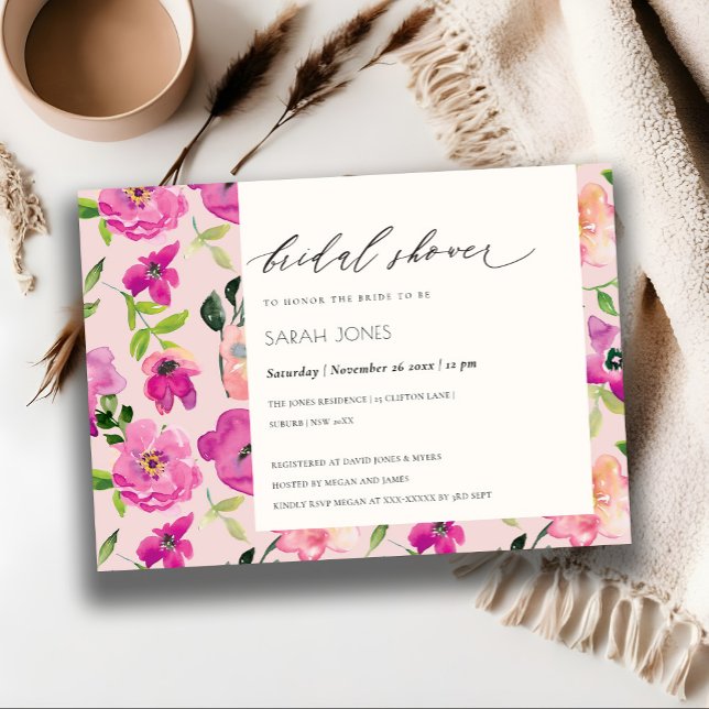 Invitación Brillante Fun Rosa Azul Floral Ducha De Novias (Subido por el creador)