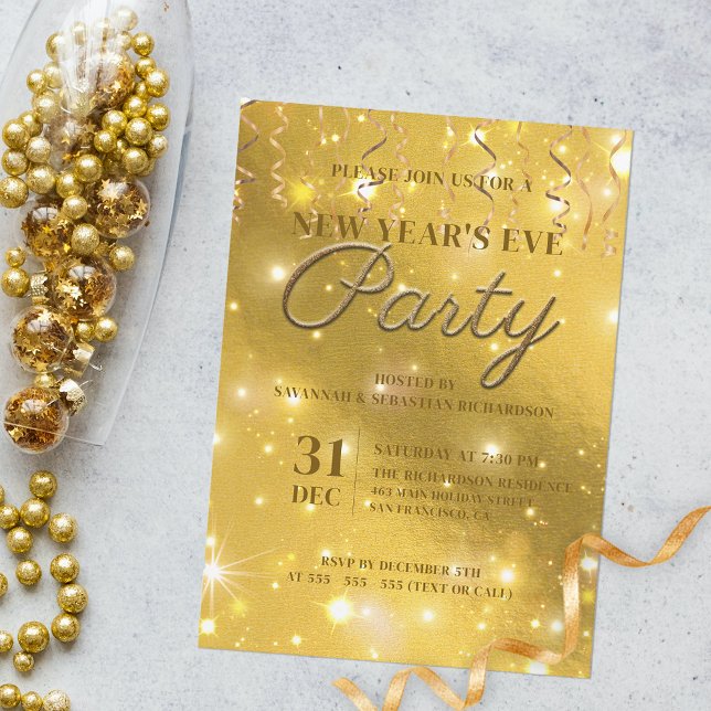 Invitación Brillante glamour dorado glamour Fiesta de Nochevi (Subido por el creador)