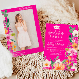 Invitación Brillante graduación de la foto del guión de flore