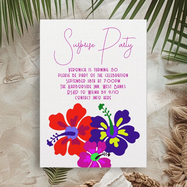 Invitación Brillante Hibiscus Moderno Surprise Fiesta del Cum (Subido por el creador)