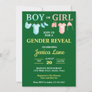 Invitación Brillante hombre verde o género Chica revela Baby