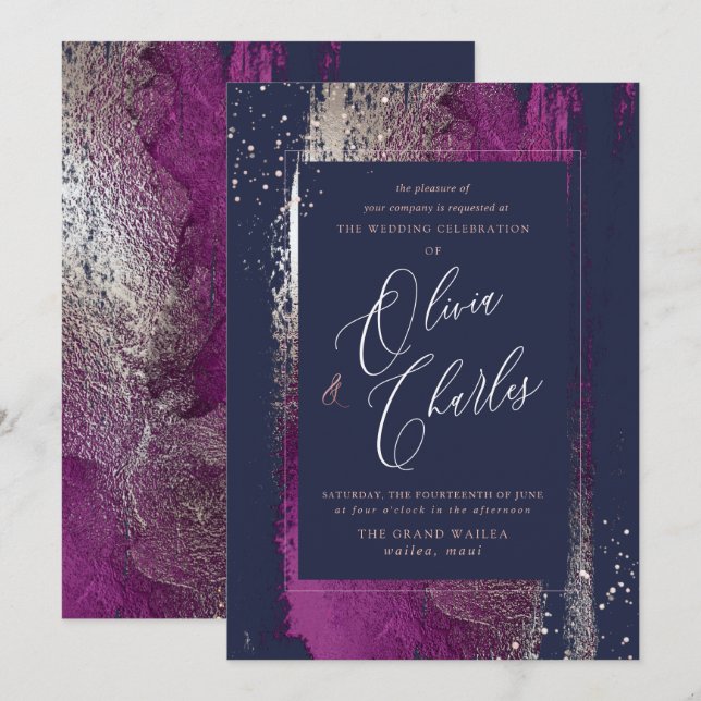 Invitación Brillante, invierno Bliss Cassis Pincel que sacude (Anverso / Reverso)