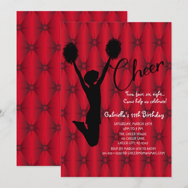 Invitación Brillante irlandés Silouhette CheerLeader Cumpleañ (Anverso / Reverso)