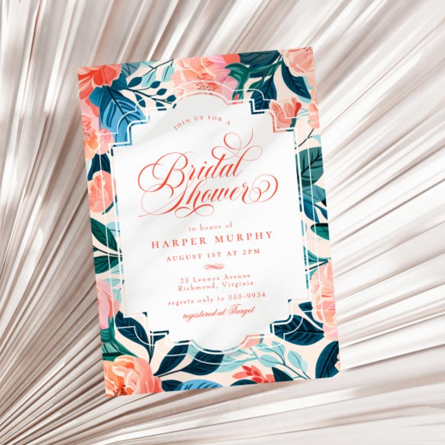 Invitación Brillante Naranja Tropical Verde azulado Floral Br (Subido por el creador)