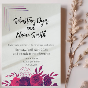 Invitación Brillante negrita Boda de luz solar rosa y morada 