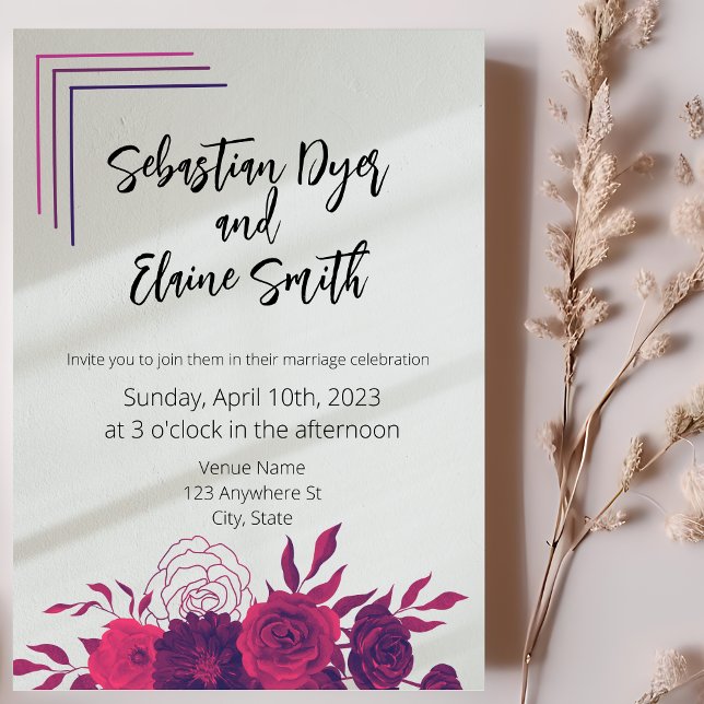 Invitación Brillante negrita Boda de luz solar rosa y morada  (Subido por el creador)