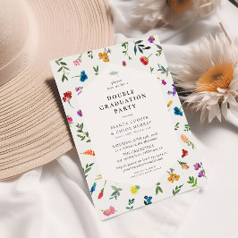 Invitación Brillante negrita Dainty Floral Doble Graduación