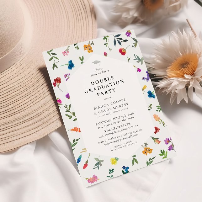 Invitación Brillante negrita Dainty Floral Doble Graduación (Subido por el creador)