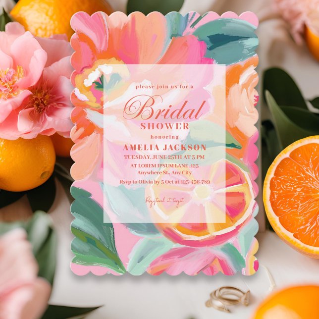 Invitación Brillante Negrita floral cítrico Naranja Ducha de  (Subido por el creador)