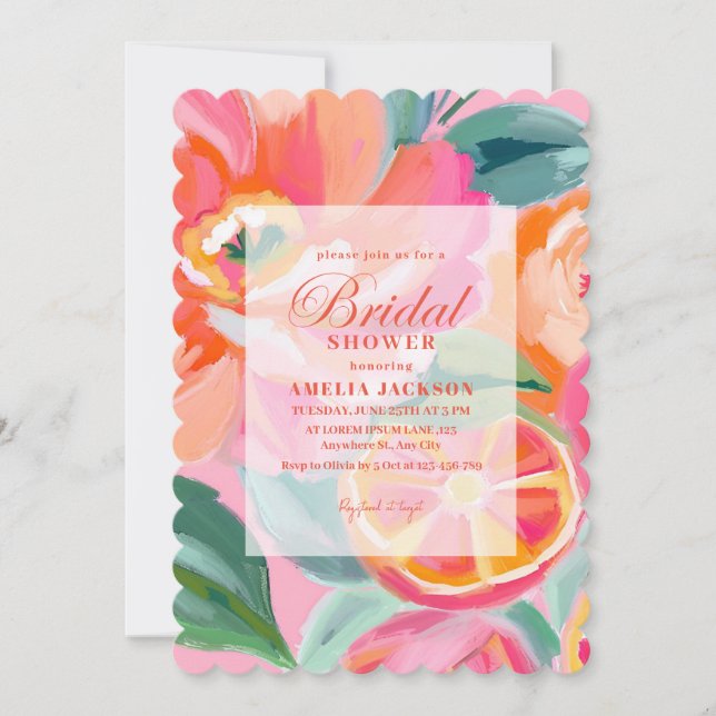 Invitación Brillante Negrita floral cítrico Naranja Ducha de  (Anverso)