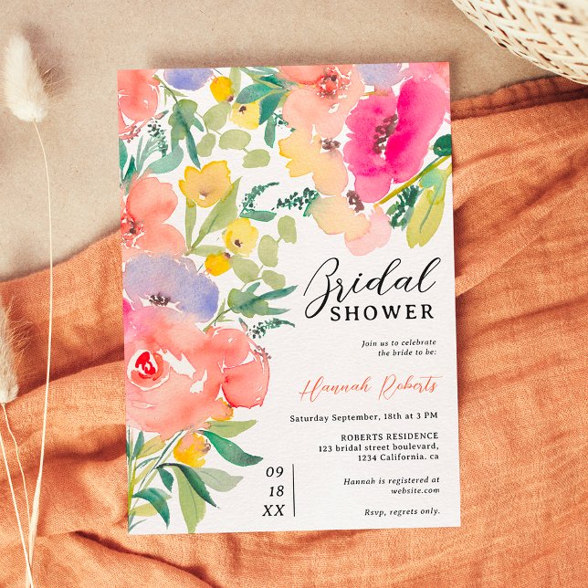 Invitación Brillante negrita jardin floral ducha de novia (Bright bold boho garden floral bridal shower invitation)