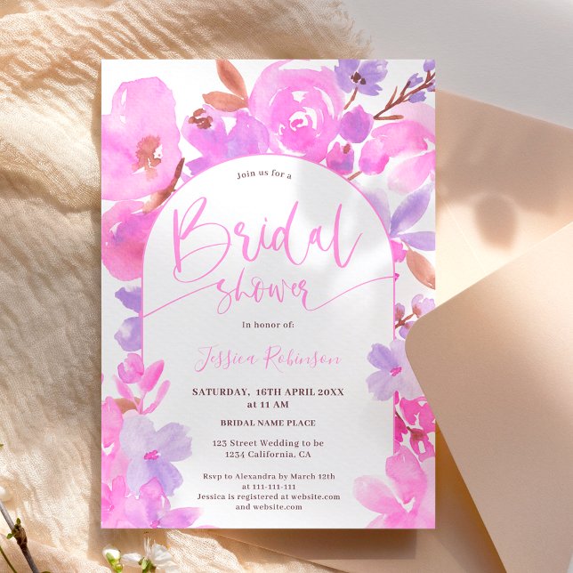 Invitación Brillante negrita rosa morado floral ducha de novi (Subido por el creador)