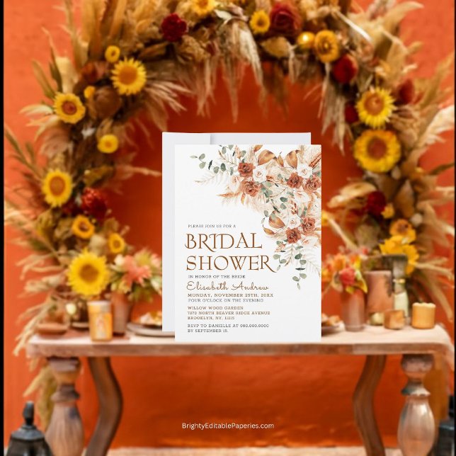 Invitación Brillante Negrita Terracotta Boho Autumn Bridal Sh (Subido por el creador)