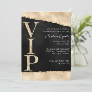 Invitación Brillante negro y Purpurina dorado Glamoroso Fiest