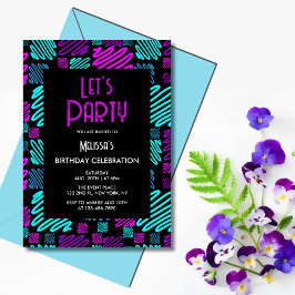 Invitación Brillante Neon Geometric Pattern Black Birday Part