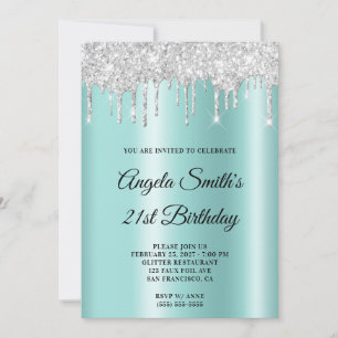 Invitación Brillante Ombre Verde Azul Claro con Goteo de Purp