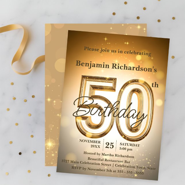 Invitación Brillante Oro brillante 50 cumpleaños (Subido por el creador)