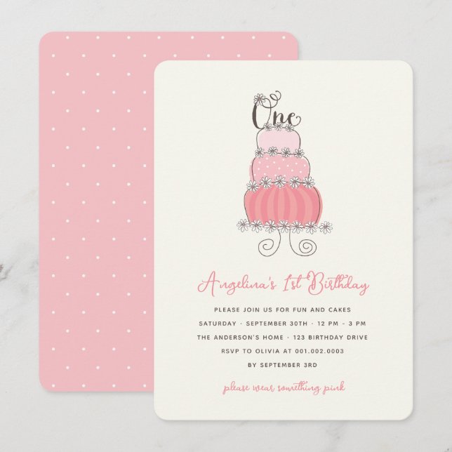 Invitación Brillante Pastel Rosa Niña Fiesta de cumpleaños (Anverso / Reverso)