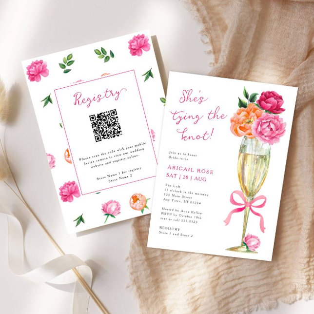 Invitación Brillante Peony amarrando el registro Knot QR (Subido por el creador)
