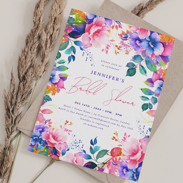 Invitación Brillante Pintado Jardín Floral Bridal Ducha (Bright Painted Garden Floral Bridal Shower Invitation)