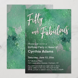 Invitación Brillante Purpurina de acuarela verde 50 y fabulos