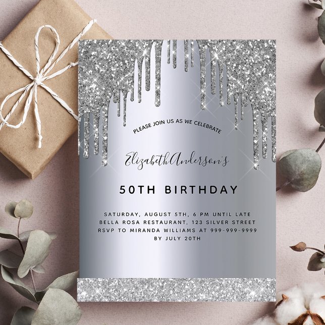 Invitación brillante purpurina de plata de fiesta  (Subido por el creador)