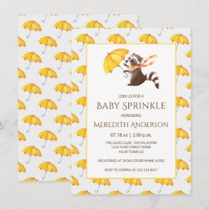 Invitación Brillante Raccoon amarillo paraguas bebé rociado