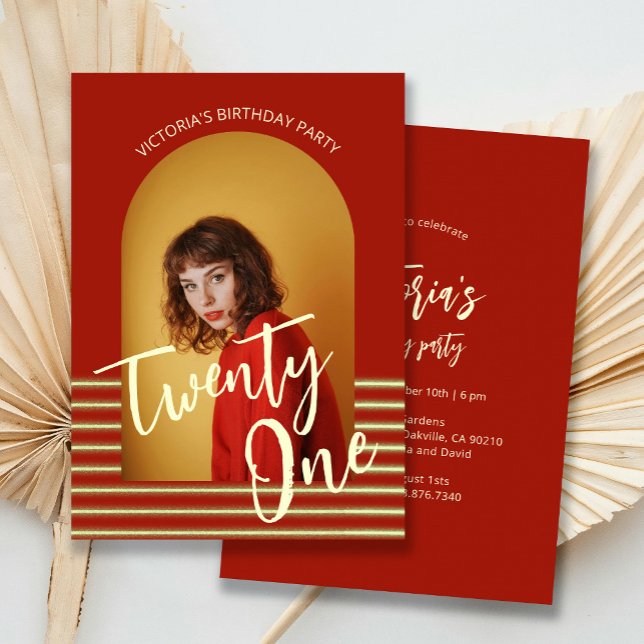 Invitación Brillante Red y Oro Foto 21ª Fiesta de cumpleaños (Subido por el creador)