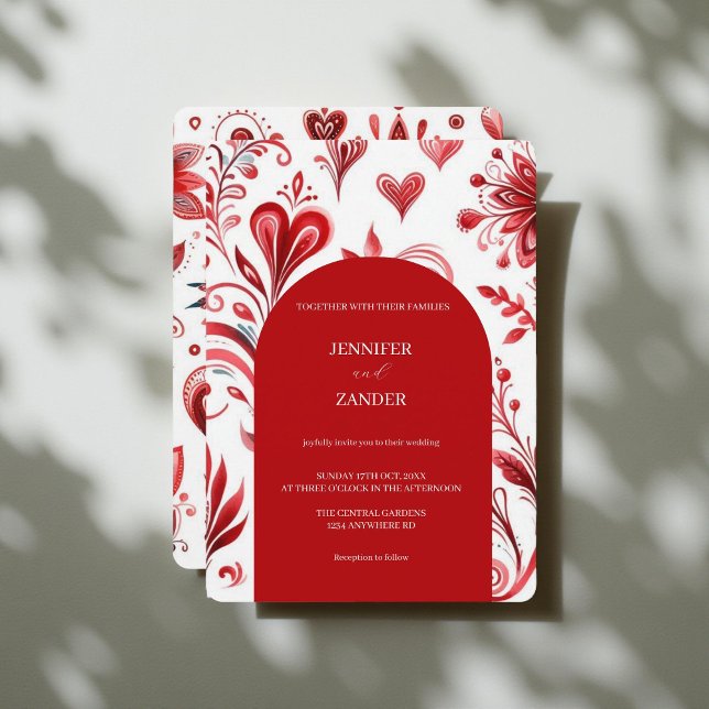 Invitación Brillante Rojo Floral Elegante Boda de vacaciones  (Subido por el creador)