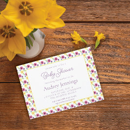 Invitación Brillante Rosa Amarillo Morado Flor Bebé Chica Duc