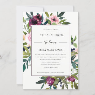 INVITACIÓN BRILLANTE RUBOR BURGUNDY FLORAL BUNCH BRIDAL DUCHA