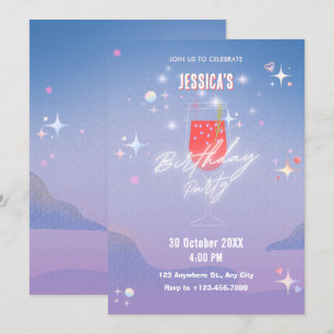 Invitación Brillante vaso de cóctel cumpleaños